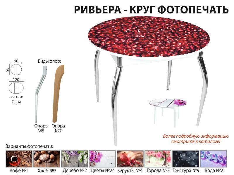 стол обеденный ривьера круг фотопечать в Пятигорске